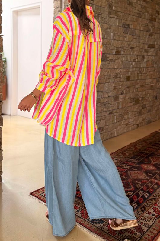 The Penelope Pillow Cotton Boyfriend Shirt Citronella Popsicle /15 =